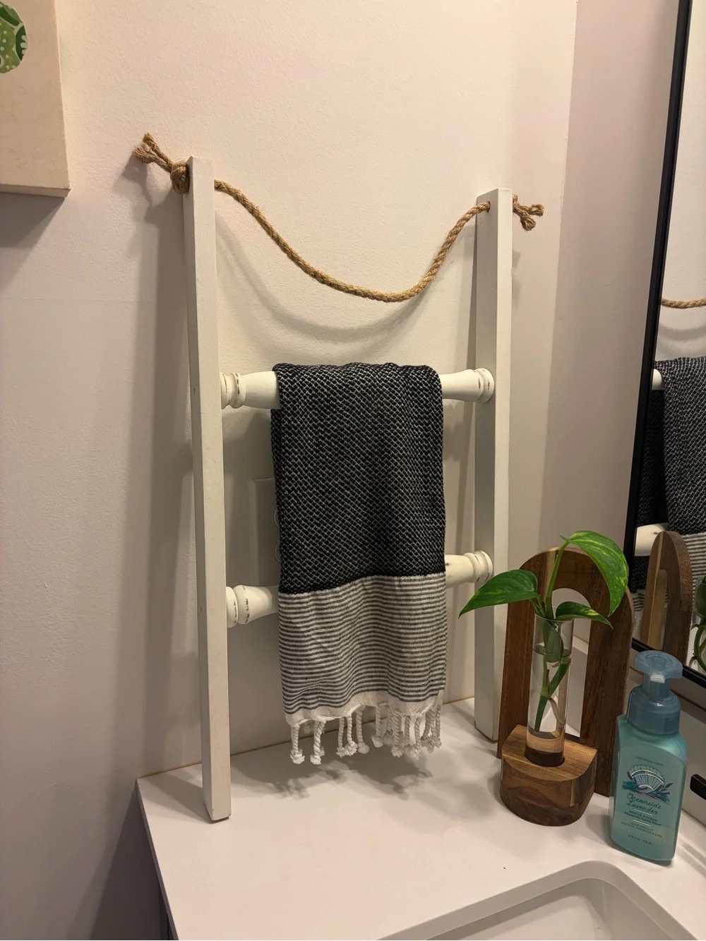 White Wooden Ladder Towel Rack